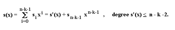 [s(x) = s'(x) + s_{n-k-1} x^{n-k-1}]